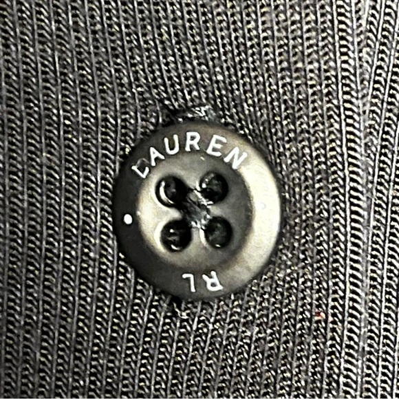Lauren Ralph Lauren | Navy Blue Button Front Short Sleeve Knit Top. Large - Picture 3 of 6